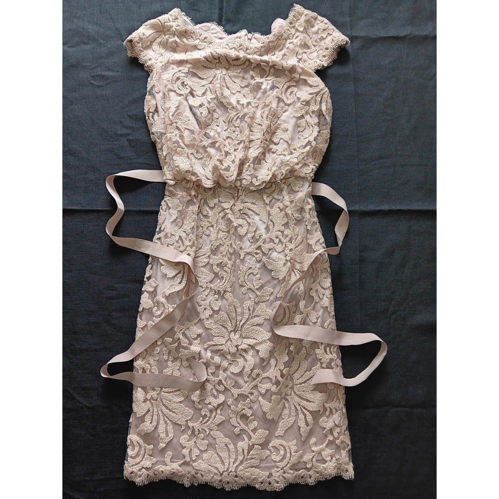 Tadashi Shoji Womens Floral Lace‎ Cap Sleeve Sheath Dress Nude Pink 2 3K1527M